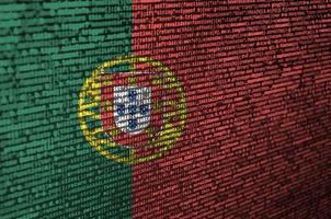 Portugal flag  is depicted on the screen with the program code. The concept of modern technology and site development photo