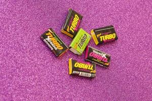 TERNOPIL, UKRAINE - MAY 28, 2022 Turkish retro chewing gums Turbo extreme with nostalgic design from 80s photo
