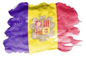 Andorra flag  is depicted in liquid watercolor style isolated on white background photo