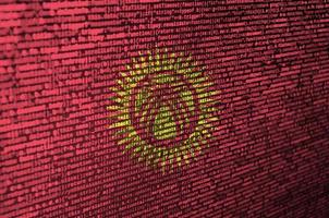 Kyrgyzstan flag  is depicted on the screen with the program code. The concept of modern technology and site development photo