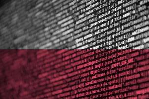 Poland flag  is depicted on the screen with the program code. The concept of modern technology and site development photo