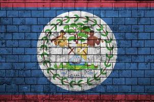 Belize flag is painted onto an old brick wall photo