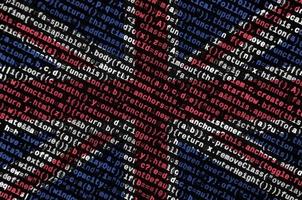 Great britain flag  is depicted on the screen with the program code. The concept of modern technology and site development photo