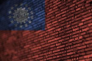 Myanmar flag  is depicted on the screen with the program code. The concept of modern technology and site development photo
