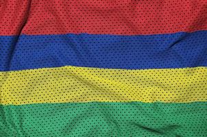 Mauritius flag printed on a polyester nylon sportswear mesh fabr photo