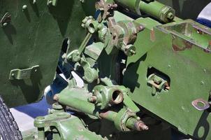 A close-up mechanism of a portable weapon of the Soviet Union of World War II, painted in a dark green color photo