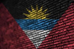 Antigua and Barbuda flag  is depicted on the screen with the program code. The concept of modern technology and site development photo