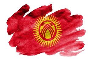 Kyrgyzstan flag  is depicted in liquid watercolor style isolated on white background photo