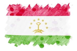 Tajikistan flag  is depicted in liquid watercolor style isolated on white background photo