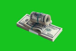 Bundle of US dollar bills isolated on chroma keyer green. Pack of american money with high resolution on perfect green mask photo