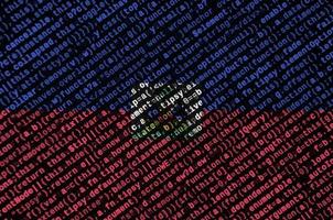 Haiti flag  is depicted on the screen with the program code. The concept of modern technology and site development photo