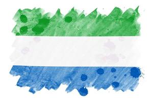 Sierra Leone flag  is depicted in liquid watercolor style isolated on white background photo