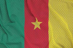 Cameroon flag printed on a polyester nylon sportswear mesh fabri photo