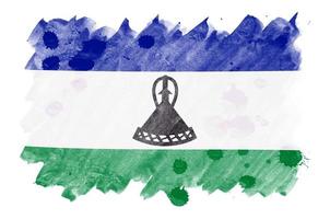 Lesotho flag  is depicted in liquid watercolor style isolated on white background photo