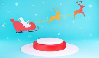 3D rendering Christmas podium and Santa sleigh backdrop on snowflake background, 3d illustration Christmas festival concept for product display photo