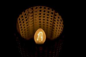 Lamp in dark. Object in interior. Lampshade for lamp. photo