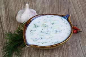 Tzatziki on wood photo