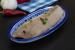 Herring fillet dish view photo