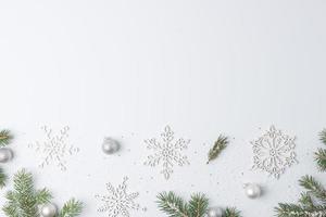 Christmas grey minimal background with snowflakes. Flat lay, copy space photo