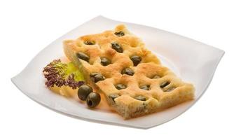 Olive bread on white photo