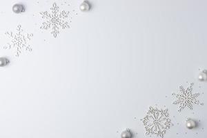 Christmas grey minimal background with snowflakes. Flat lay, copy space photo