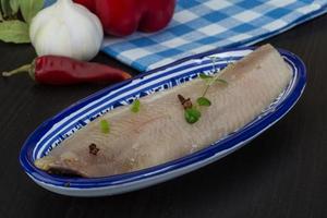 Herring fillet dish view photo