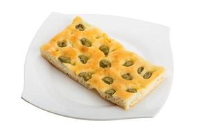 Olive bread on white photo