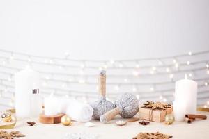 Christmas healthy lifestyle. Spa treatment and relaxation concept on white background. Close up, copy space photo