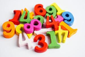 Number wood block cubes for learning Mathematic, education math concept. photo