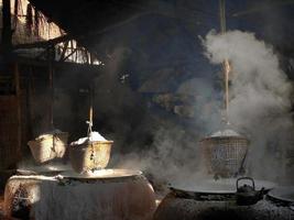 The ancient way of mining rock salt process in the bamboo basket Nan Thailand photo