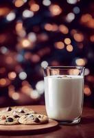 3d illustration of cookies and milk with christmas teee bokeh photo