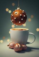 3d illustration of gingerbread latte and gingerbread ornament
