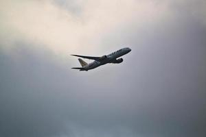 Manchester in the UK in October 2022. A view of a Plane taking off from Manchester Airport photo