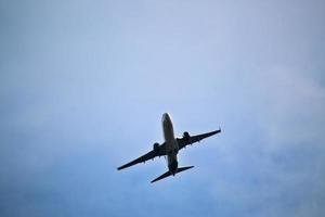 Manchester in the UK in October 2022. A view of a Plane taking off from Manchester Airport photo