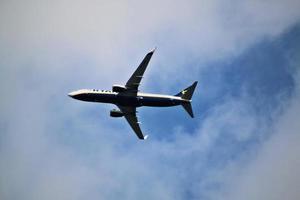 Manchester in the UK in October 2022. A view of a Plane taking off from Manchester Airport photo