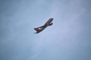 Manchester in the UK in October 2022. A Plane taking off from Manchester Airport photo