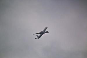 Manchester in the UK in October 2022. A view of a Plane taking off from Manchester Airport photo