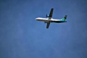 Manchester in the UK in October 2022. A view of a Plane taking off from Manchester Airport photo