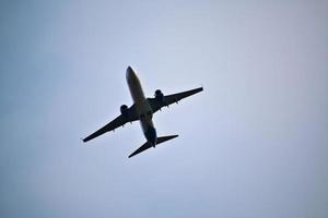 Manchester in the UK in October 2022. A view of a Plane taking off from Manchester Airport photo