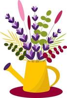 Watering can with lavender vector