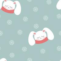 Seamless pattern with a rabbit in a scarf. Soft style. Cute animal. Snowfall. vector