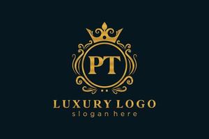 Initial PT Letter Royal Luxury Logo template in vector art for Restaurant, Royalty, Boutique, Cafe, Hotel, Heraldic, Jewelry, Fashion and other vector illustration.