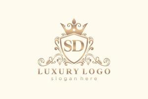 Initial SD Letter Royal Luxury Logo template in vector art for Restaurant, Royalty, Boutique, Cafe, Hotel, Heraldic, Jewelry, Fashion and other vector illustration.