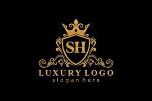 Initial SH Letter Royal Luxury Logo template in vector art for Restaurant, Royalty, Boutique, Cafe, Hotel, Heraldic, Jewelry, Fashion and other vector illustration.