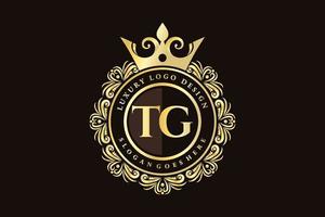 TG Initial Letter Gold calligraphic feminine floral hand drawn heraldic monogram antique vintage style luxury logo design Premium Vector