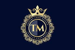 TM Initial Letter Gold calligraphic feminine floral hand drawn heraldic monogram antique vintage style luxury logo design Premium Vector