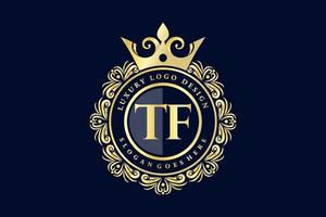TF Initial Letter Gold calligraphic feminine floral hand drawn heraldic monogram antique vintage style luxury logo design Premium Vector