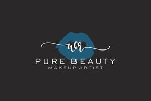 Initial WR Watercolor Lips Premade Logo Design, Logo for Makeup Artist Business Branding, Blush Beauty Boutique Logo Design, Calligraphy Logo with creative template. vector