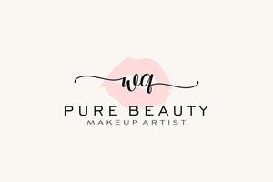 Initial WQ Watercolor Lips Premade Logo Design, Logo for Makeup Artist Business Branding, Blush Beauty Boutique Logo Design, Calligraphy Logo with creative template. vector