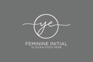 Initial YE handwriting logo with circle template vector logo of initial signature, wedding, fashion, floral and botanical with creative template.